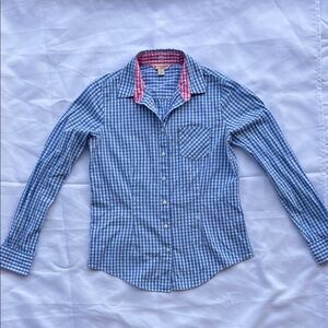 Brooks Brothers Preppy Blue & White Check w/pink Check detail Button Down